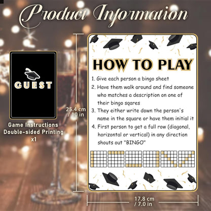 Graduations Bingo Cards, Find The Guest Bingo Game Cards, Graduation Game for 24 Players, Grad Party Ice Breaker Games, Graduation Celebration Party Supplies