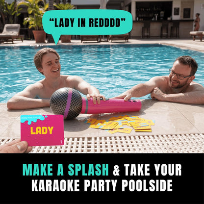 Lucky Egg Official Grab The Mic – Family Karaoke Board Game w/Foam Mic, 8+ Ages, 2-10 Players - Games for Bad Singers w/ 230 Lyrics (115 Cards)
