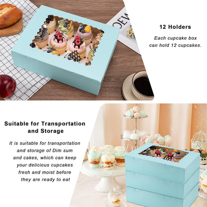 Hoewina 6PCS Cupcake Boxes - Hold 12 Count Cupcake Containers with Window, Food Grade Cupcake Holder Easy Transport and Presentation - Ideal for Cupcakes, Desserts, and More