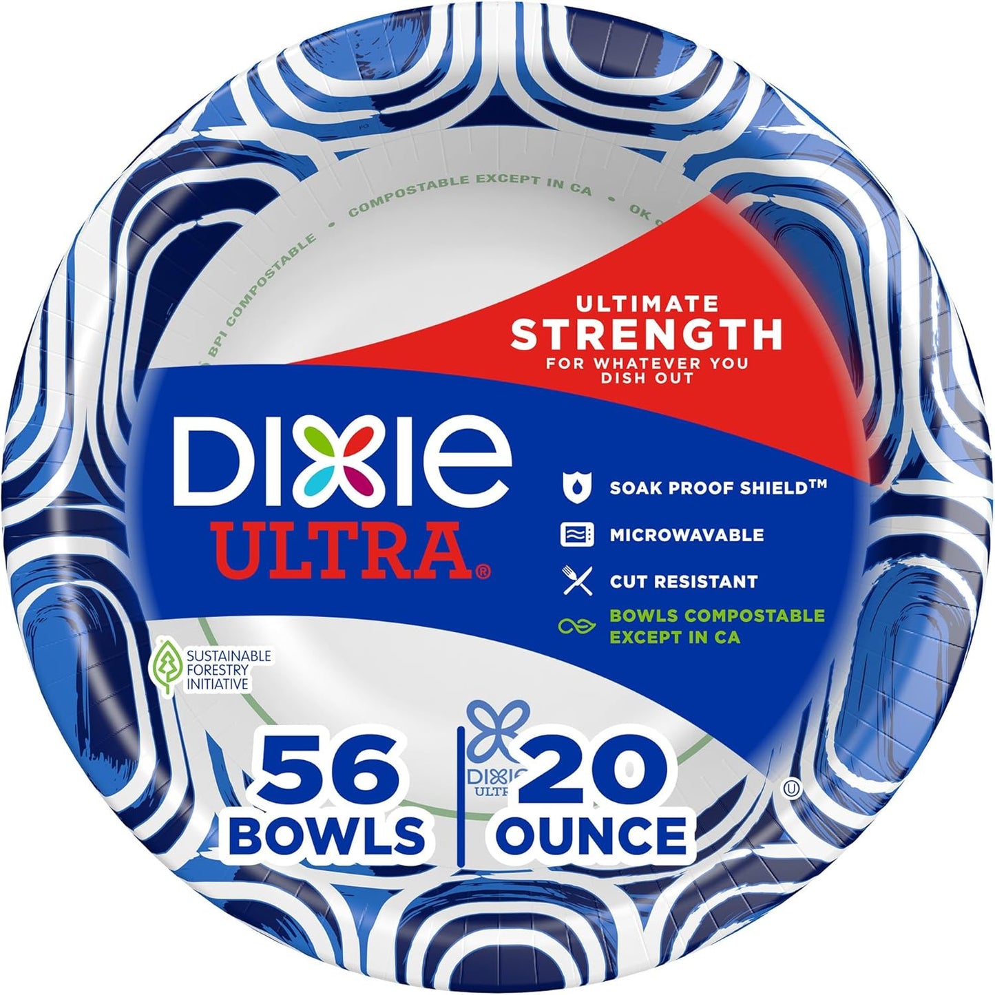 Dixie Ultra, Large Paper Bowls, 20 Oz, 150 Count (6 packs of 25 bowls), Microwave Safe, Compostable, Disposable Bowls Great For Breakfast, Lunch, And Dinner Meals