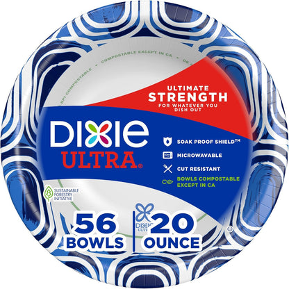 Dixie Ultra, Large Paper Bowls, 20 Oz, 150 Count (6 packs of 25 bowls), Microwave Safe, Compostable, Disposable Bowls Great For Breakfast, Lunch, And Dinner Meals