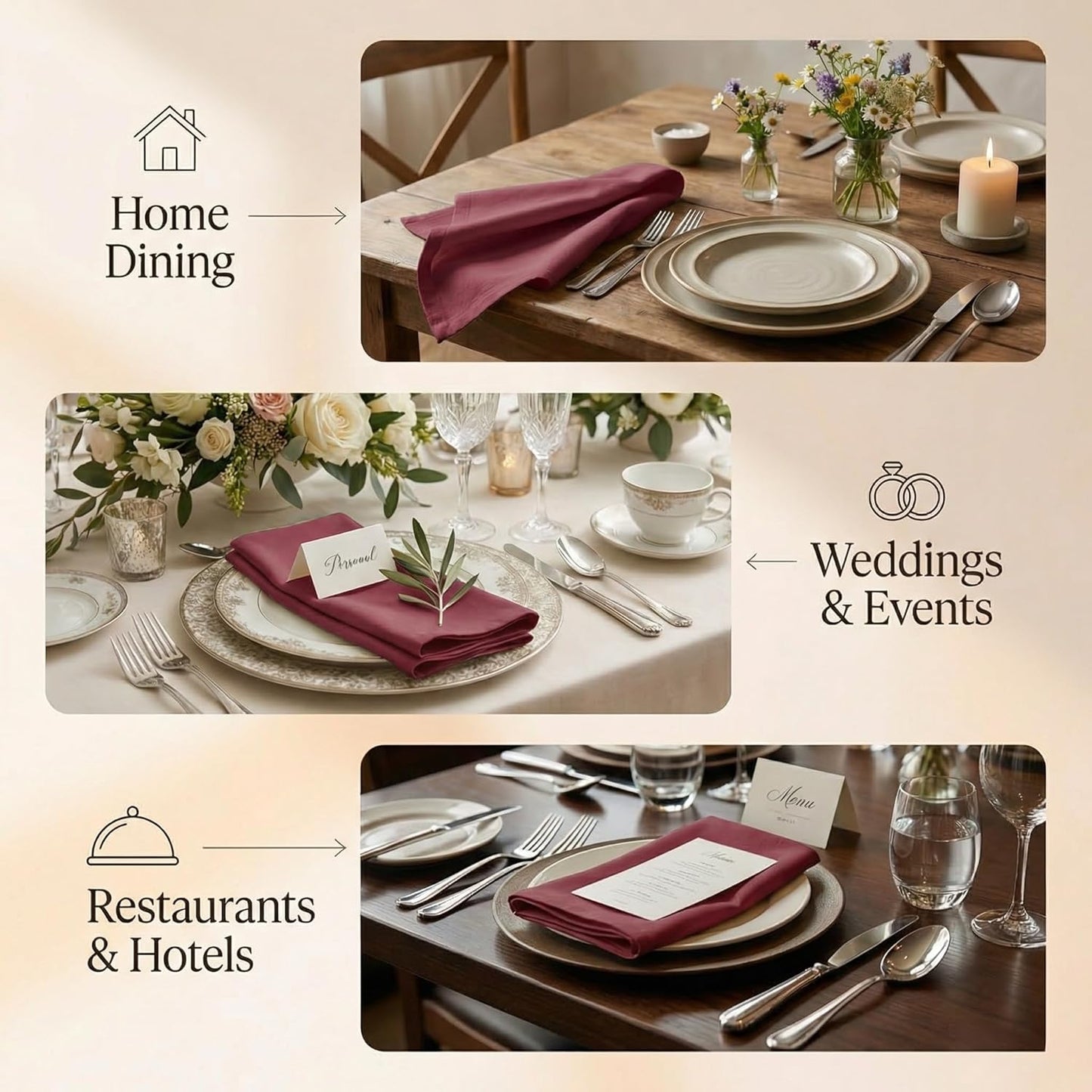 ACCENTHOME Natural Cotton Linen Napkin Set of 12 18x18 inch Dinner Napkins - Washable Soft Premium Hotel Quality Reusable Hemmed Edges Napkins Perfect Table Linens for Family Dinners, Weddings