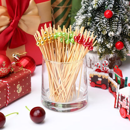 Reallnaive 600 Pcs Cocktail Pick Pearl Fancy Toothpick for Appetizer 4.7 Inch Long Skewer for Drink Fruit Food Bamboo Stick Wedding Bridal Shower Decoration Charcuterie Accessories (White)