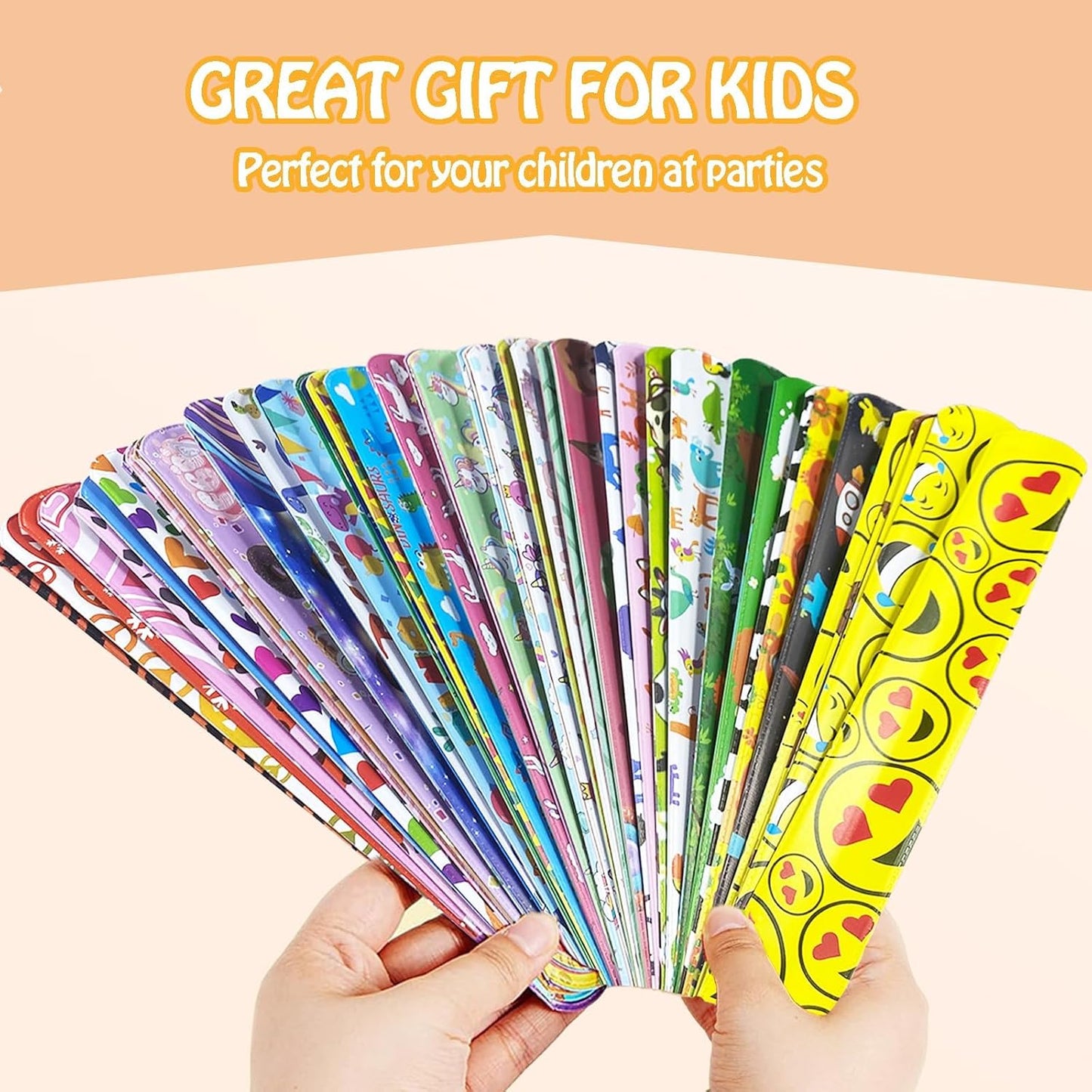 60 PCS Slap Bracelets for Kids, Christmas Gifts Colorful Bulk Wristbands with Galaxy, Dinosaurs, Donut, Valentine's Day, Easter, Halloween Party Favor, Birthday Gifts, Goodies Bag Fillers