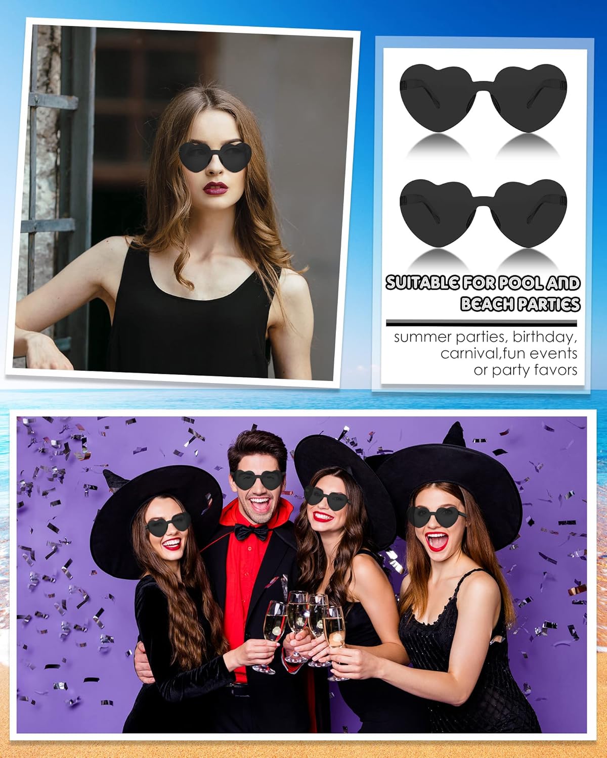 Photect 12 Pair Heart Shaped Sunglasses Neon Color Transparent Heart Glasses for Women Party Favor