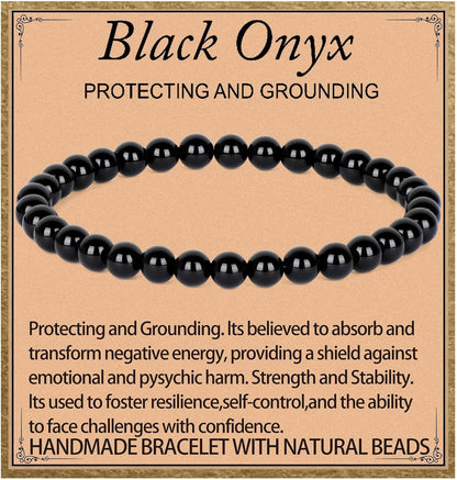 LPBeads Handmade Natural Gemstone Stretch Elastic Bracelet Healing Crystal Round Stone Beads Jewelry Gifts for Women Men