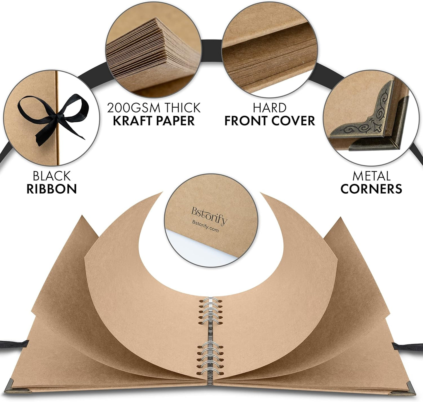 Bstorify Scrapbook Album 60 Pages (8 x 8 Inch) Brown Thick 200gsm Kraft Paper, Photo Album Scrapbook, Memory Book - Ideal for Your Scrapbooking Albums Art & Craft Projects