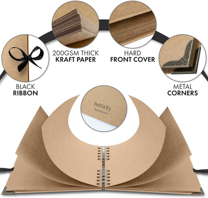 Bstorify Scrapbook Album 60 Pages (8 x 8 Inch) Brown Thick 200gsm Kraft Paper, Photo Album Scrapbook, Memory Book - Ideal for Your Scrapbooking Albums Art & Craft Projects
