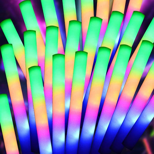 pelreame 55 Pcs LED Foam Glow Sticks Bulk, Foam Light Up Sticks 3 Modes of Color Flashing,Glow in The Dark Party Supplies for Birthday,Wedding,Raves,Carnival,New Year,Concert,Halloween Christmas