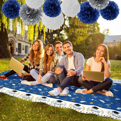 Navy-Blue White Silver Tissue Pom-Poms - 15pcs 5 Size Party Decorations Paper Flowers,Graduation Wedding Baby Bridal Shower Room Hanging Decorations Boy Birthday Party Backdrop Decor Panduola