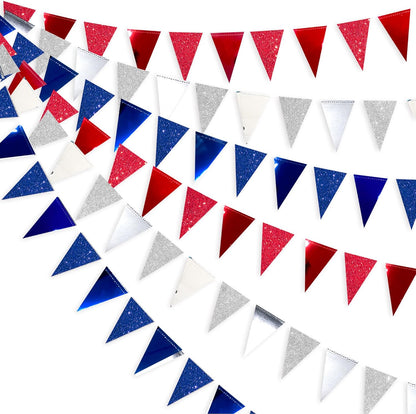 30Ft Navy Blue Gold and Beige Party Decorations Royal Blue Gold Triangle Flag Pennant Banner Bunting for Graduation Birthday Wedding Bridal Shower Nautical Ahoy Achor Theme Party Decorations Supplies