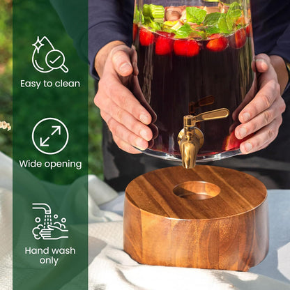 FOODLE Large Glass Drink Dispenser with Spigot - Glass Beverage Dispenser with Stand - Perfect for Parties & Weddings - Pitcher for Lemonade, Water, Sangria, Punch & Juice - Leakproof - 1.72 Gallon