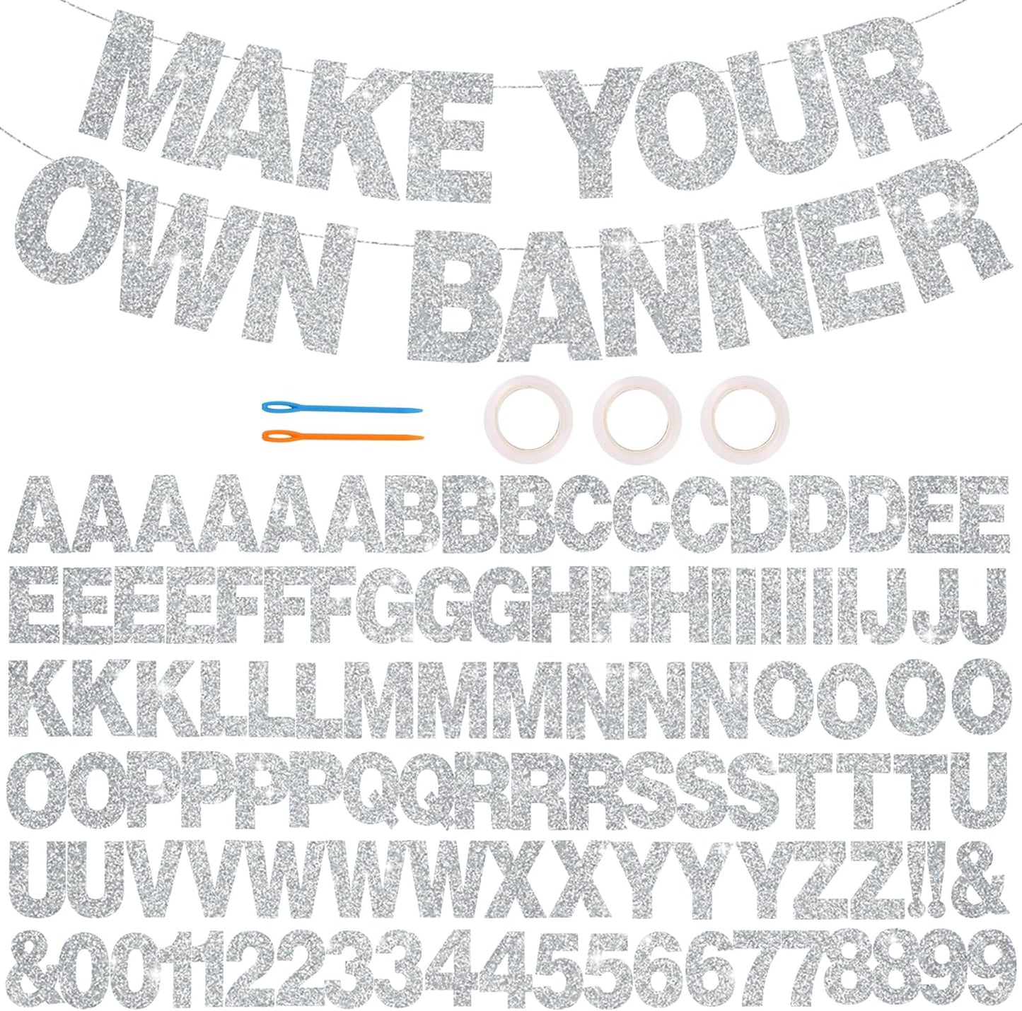 BEISHIDA 116 PCS A-Z DIY Letter Banner Kit Make Your Own Banner Including 111 Letters and Numbers 3 Rope and 2 Threading Device,Customized for Birthday Graduation Wedding Decor Black