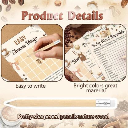Yinder 145 Pcs Baby Shower Games Activities Cards with 20 Pencils Includes Baby Bingo Description and Wishes Guess Who Price is Right Word Scramble Game(Here Comes the Son)