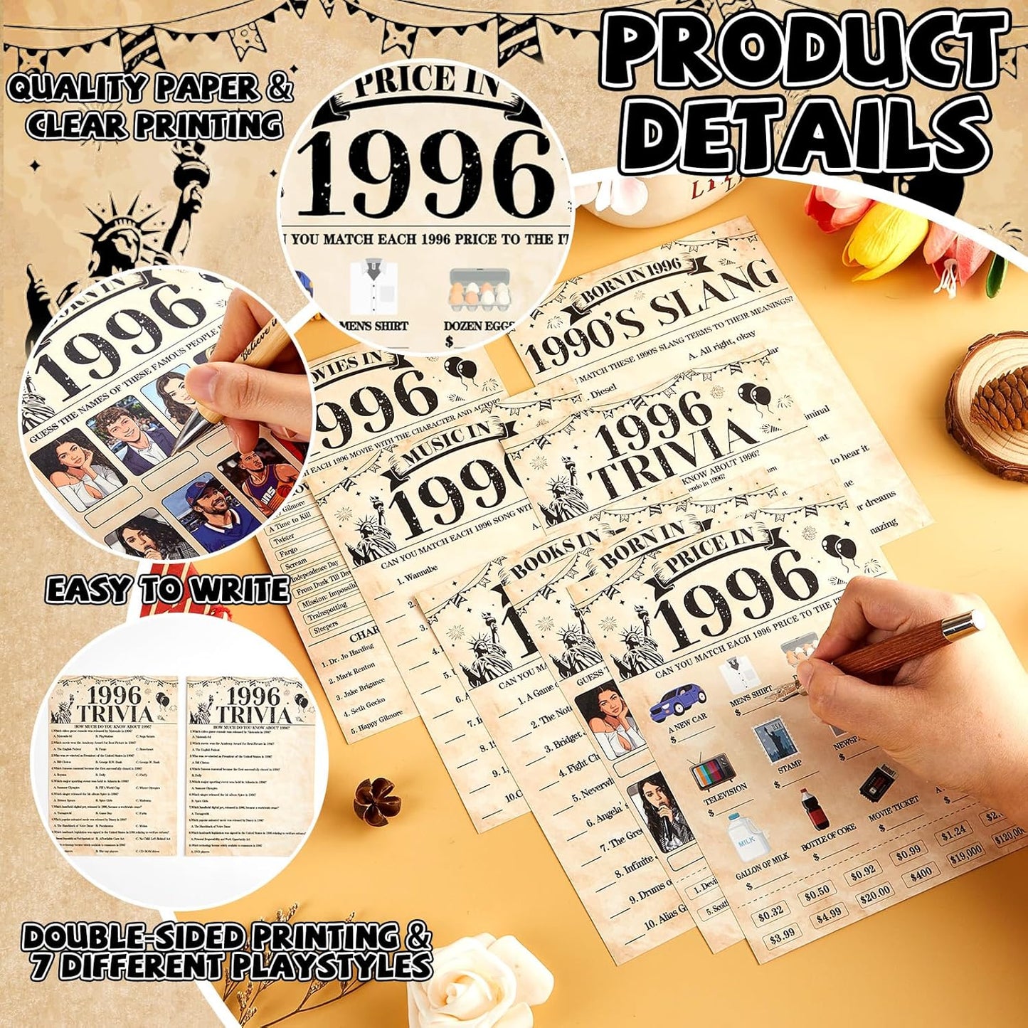 70Pcs 70th Birthday Party Games Born In 1956 Fun 1956 Trivia Music Slang Books Game Double-Sided Game Cards Vintage 70th Birthday Party Supplies for 70 Year Old Activity Anniversary Class Reunion