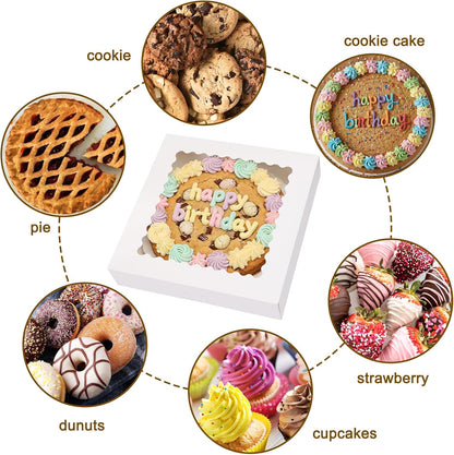 Moretoes 5pcs Pie Boxes, 12x12x2.5 White Bakery Boxes with Window, Auto-Popup Cookie Boxes for Pies, Dessert Boxes Treat Boxes for Pizza, Strawberries, Chocolate, Pastries, Muffins and Donuts