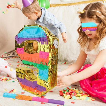 Dinosaur Pinata - Dinosaur Decorations with a Blindfold and Bat for Boys Girls Animal Themed Birthday Party Kids Classroom Game Decorations Supplies (15.7 x 11.4 x 3.1 Inches)