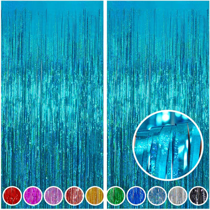 Melsan 2 Pack 3.2 ft x 8.2 ft Tinsel Foil Fringe Curtains Backdrop, Sparkle Metallic Foil Curtains for Party Photo Booth Props Decoration, Pinkish Purple
