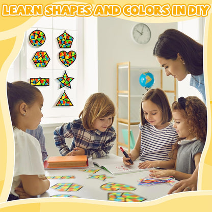 QOUBAI 32 Sets Stars Suncatchers Craft Back to School DIY Stained Glass Window Patriotic 4th of July Paper Craft Home School Classroom Decor Kid Birthday Gift Creative Art Activity Game - Colors A