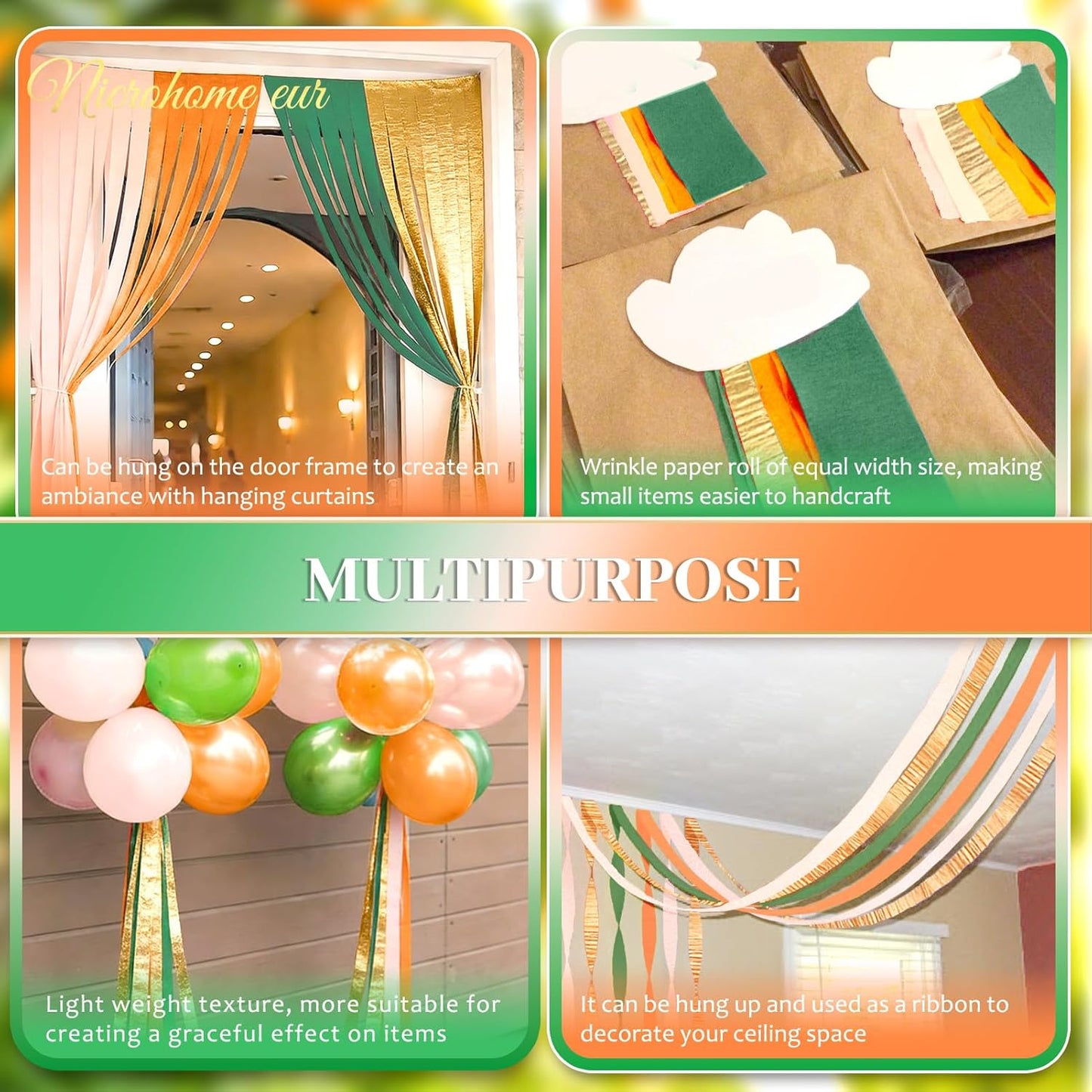 NICROHOME EUR Wedding Party Decorations, 8 Rolls Moss Sage Green Pink Crepe Paper Streamers for Boho Baby Shower, Wedding, Engagement Party, Spring Party, Birthday Party Supplies, 82 ft Long