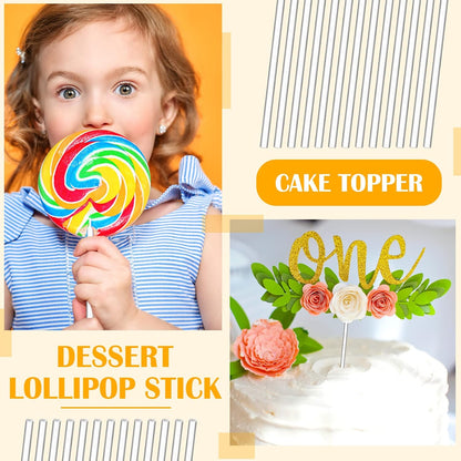 Zopeal 200 Pcs Acrylic Lollipop Sticks Clear Cake Pops Rods Cake Topper Candy Cupcake Treat Stick for Wedding Chocolate Cookie Dessert Handmade DIY Crafts Party Decor Gardening(6 x 0.12 Inches,Clear)