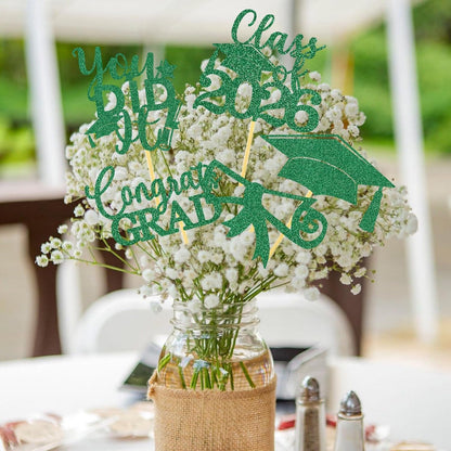 Graduation Centerpiece Sticks 24PCS Glitter Grad Picks Party Table Decor Senior High School College Sign Gold
