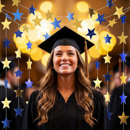 Spakon 65 Feet Glitter Star Paper Garland Banner Hanging Decoration Star Streamers Double Side 2026 Graduation Decorations for Wedding Birthday Festival New Year Party Decoration (Gold)
