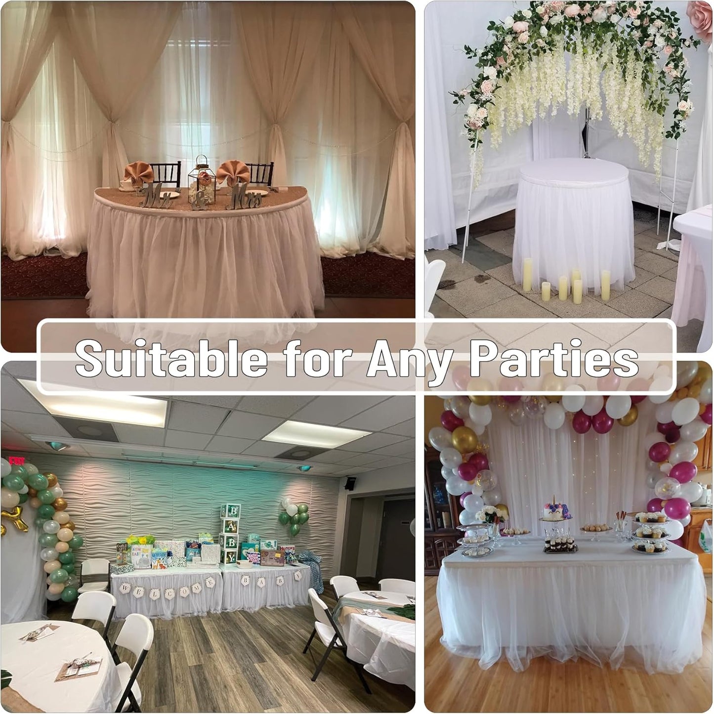 72inch Champagne Gold Tulle Table Skirts for Rectangle Round Tables, Gold Grim Ruffle Tulle Tutu Cloth Table Skirt 6ft for Wedding Birthday Party Cake Dessert Decor(No Top Cover)