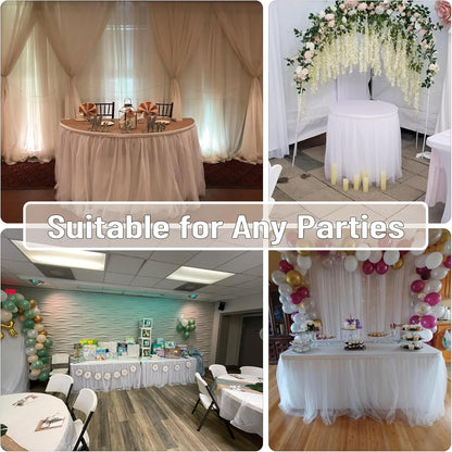 72inch Champagne Gold Tulle Table Skirts for Rectangle Round Tables, Gold Grim Ruffle Tulle Tutu Cloth Table Skirt 6ft for Wedding Birthday Party Cake Dessert Decor(No Top Cover)