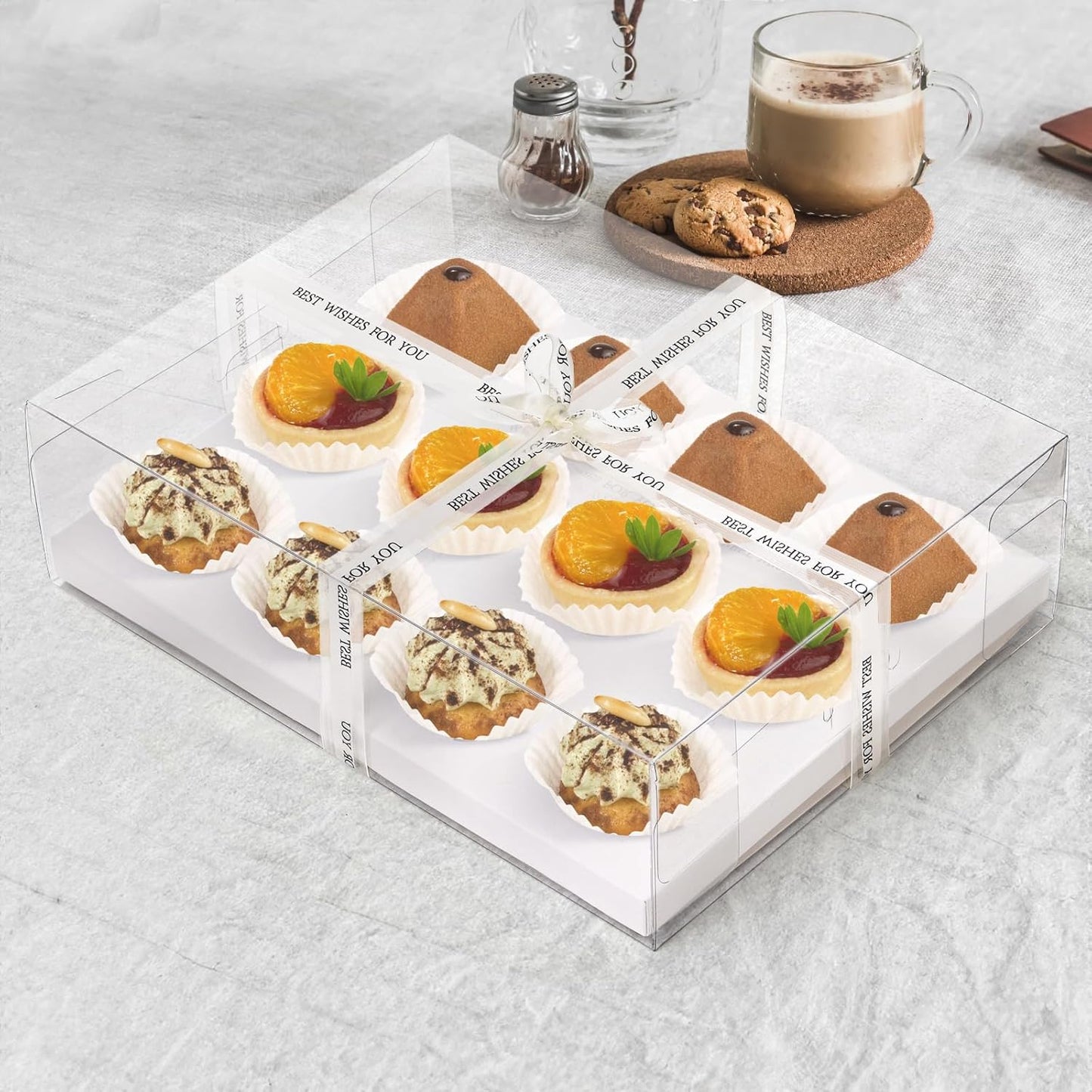 Cedilis 12 Pack Clear Cupcake Boxes, 12 Count Cupcake Containers with Gift Ribbon, Plastic Cupcake Carrier Holder for Cookies, Muffins, Bakeries