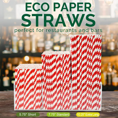 5.75 inch Orange Paper Cocktail Straws, Short Disposable Drinking Straws 500 Counts, Unwrapped - Compostable