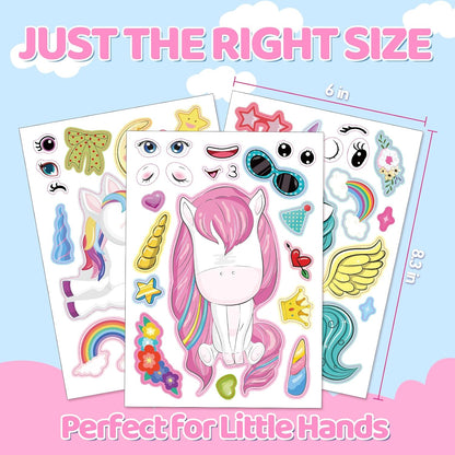 Aowplc 36 Pcs Make-A-Face Sticker Sheets Kids Party Favors Mix and Match Stickers with Dinosaurs, Mermaids, Unicorns, Horses, Farm & Sea Animals for Parties, Birthdays, Classroom Activities & Crafts