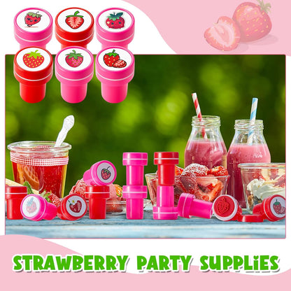 MotiMind 24 Pcs Strawberry 12 Designs Stampers Berry First Birthday Party Favors, Self-Inking Mini Stampers for Kids, School Rewards, Goodie Bag Fillers, Carnival Prizes, DIY Craft, Shortcake