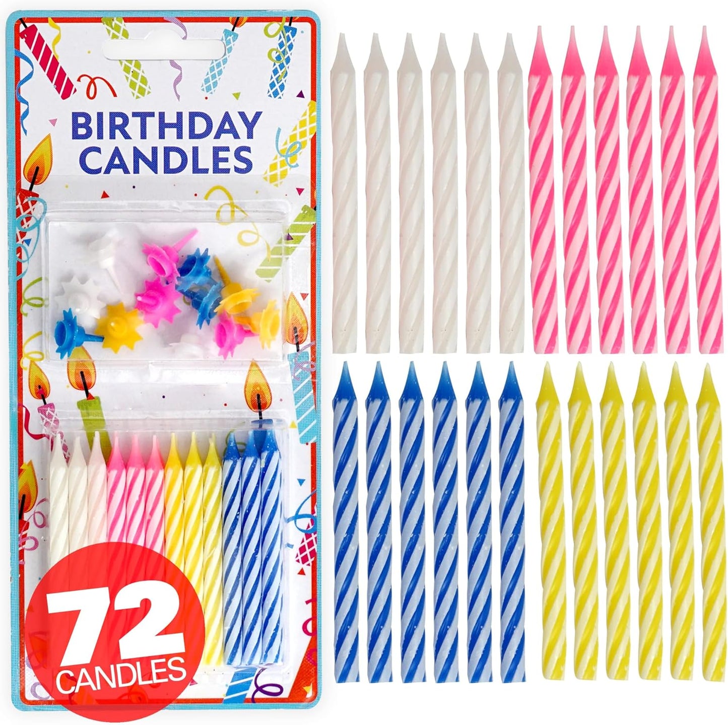 72-Count Birthday Candles Multicolored Spiral, Birthday Candles for Cake, Cupcake Candles, Party Celebration