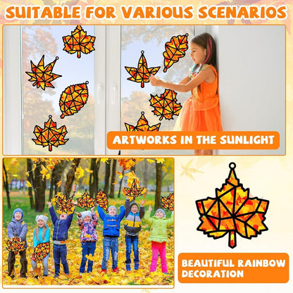 QOUBAI 32 Sets Stars Suncatchers Craft Back to School DIY Stained Glass Window Patriotic 4th of July Paper Craft Home School Classroom Decor Kid Birthday Gift Creative Art Activity Game - Colors B