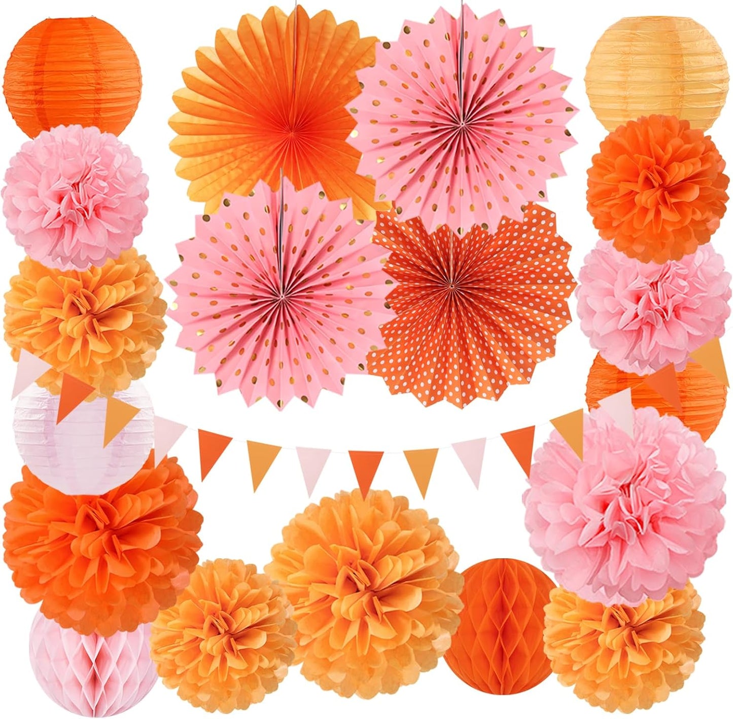 Champagne-Gold Beige Fall Baby-Shower Party-Decorations - 36pcs Welcome Home Banner Sign,Neutral Paper Lanterns,Girl Streamers Garland,Boho Hanging Tissue Pom Poms Flowers Fans Backdrop Decor Burgleda