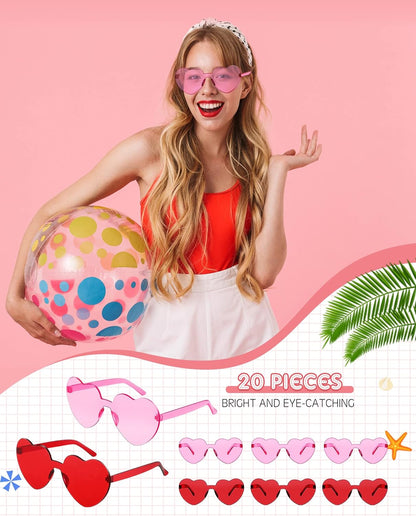 Frienda 20 Pairs Heart Shaped Sunglasses Rimless Candy Color Glasses for Women Men Party Favor