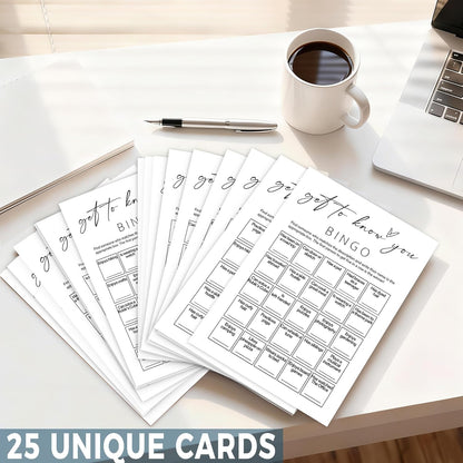 Team Building Games for Work Adults – Find Someone Who Bingo Game, 25 Unique Human Bingo Cards 5x7 Inch, Ice Breaker & Office Games for Parties, Meetings & Events - A05