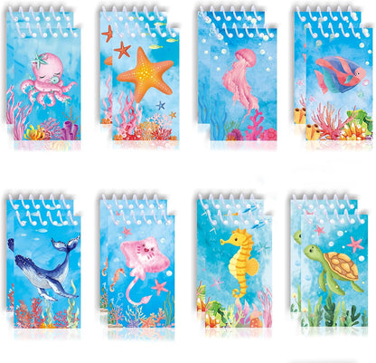 24pcs Underwater World Themed Notepads Under the Sea Party Favors Under the Sea Spiral Pocket Notepads Goodie Bag Stuffers Notepads Spiral Mini Notebooks for Teens Teacher Classroom Reward