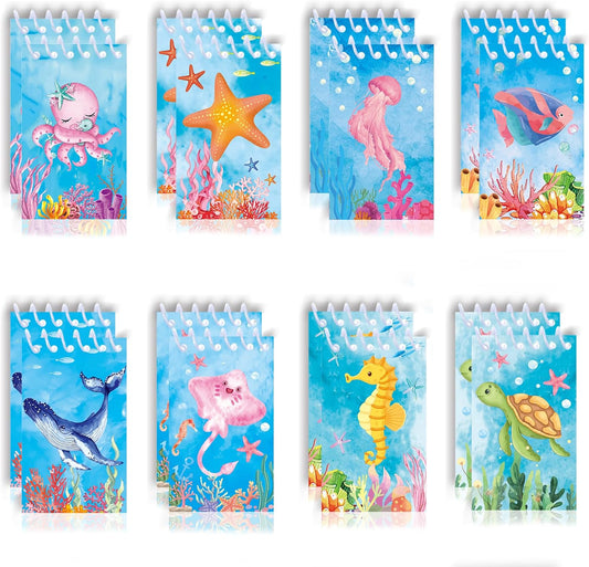 24pcs Underwater World Themed Notepads Under the Sea Party Favors Under the Sea Spiral Pocket Notepads Goodie Bag Stuffers Notepads Spiral Mini Notebooks for Teens Teacher Classroom Reward
