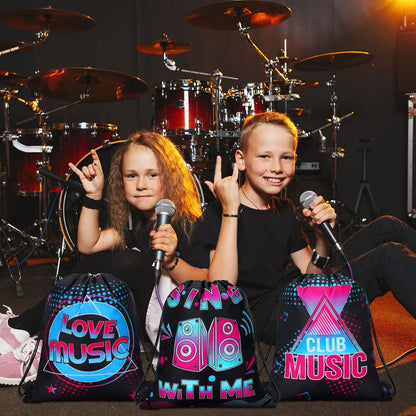 Funtery 32 Pcs Glow Party Drawstring Bags Glow Party Favors Neon Birthday Treat Bags for Teens Social Media Theme Gifts School Travel Supplies, 11.81 x 9.84 Inch