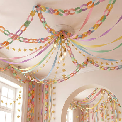 TaoBary Decorations Crepe Streamers Sheet Paper Strips Chain Garland Star Hanging for Party Birthday Wedding Decor(600,Pastels,Same Size)