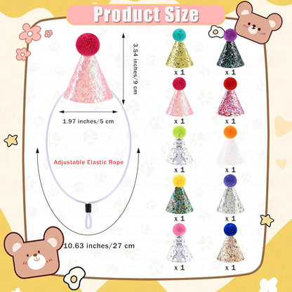 CANREVEL Mini Party Hats for Stuffed Animals Headwear, Birthday Hats Party Animal Birthday Decorations Supplies for Dog Cat