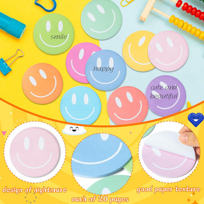 AgincBerry Smile Face Sticky Notes - 30PCS Back to School Colorful Preppy Self-Stick Notes Mini Smile Face Memo Pads Creative Shaped Notepad Writing Sticky Note for Office Home Gift Tab Supplies