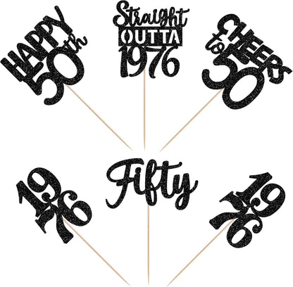 15 PCS 50th Birthday Centerpiece Sticks Fifty Happy 50th Straight Outta 1976 Table Flower Centerpieces Sticks Cheers to 50 Floral Decorations for 50th Birthday Party Centerpieces Supplies Black