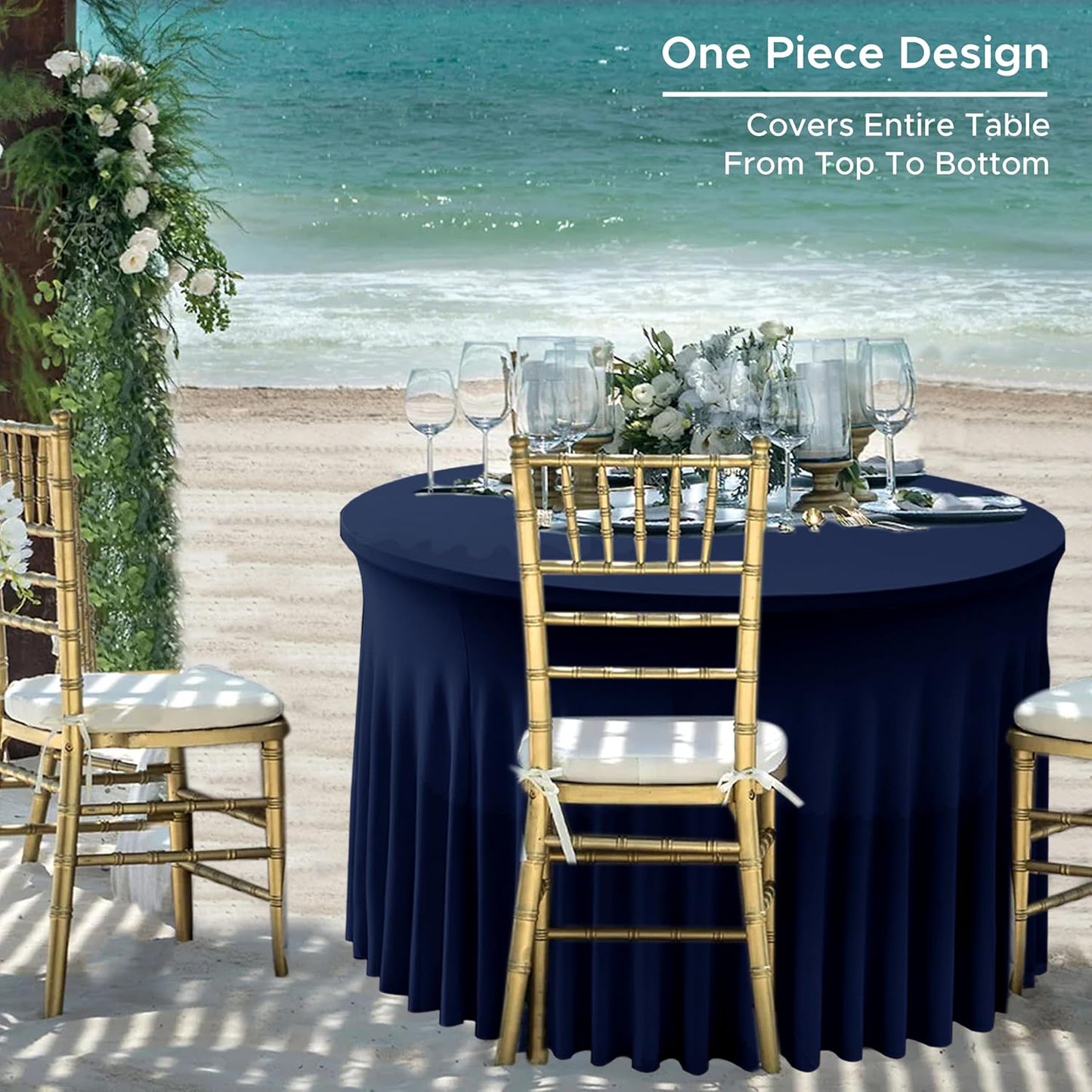 HolidayIdeas 2 Pack Spandex Table Skirt for 6 Ft Rectangle Tables, Black Fitted Stretch Tablecloth 30 x 72 Inch, Wrinkle Resistant Ruffle Design for Wedding Banquets, Trade Shows, Parties