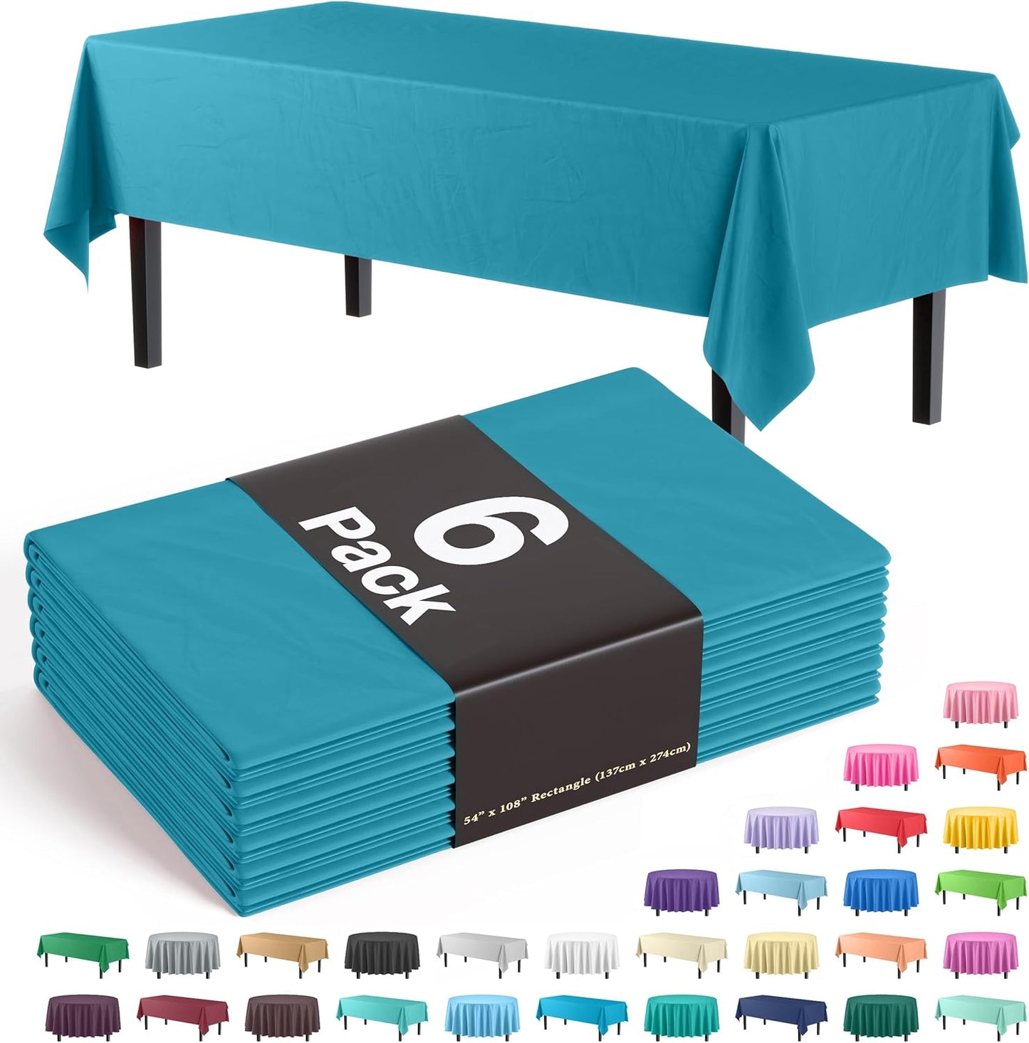 Exquisite Party Solids 6-Pack Premium Plastic Tablecloth 54in. x 108in. Rectangle Plastic Table Cover - Navy