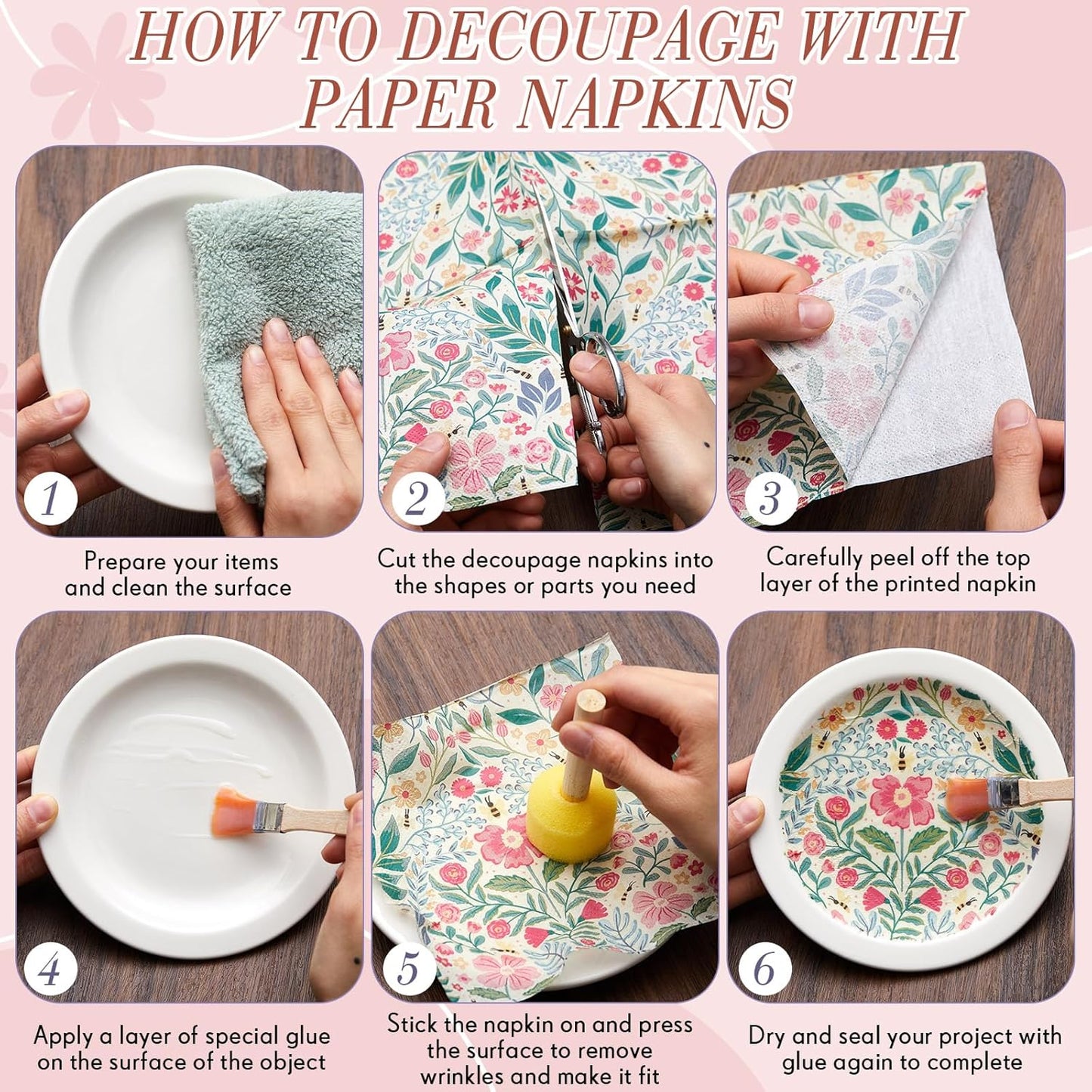 Crtiin 20 Pack Decoupage Napkins Floral Napkins Flower Cocktail Paper Decorative Toilet for Valentine's Day Birthday Party Beautiful Gorgeous, 20 Styles Each 6.5 Inches(Style 1)
