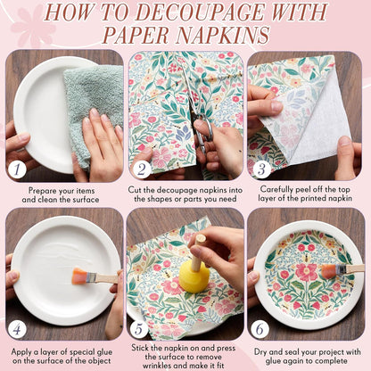 Crtiin 20 Pack Decoupage Napkins Floral Napkins Flower Cocktail Paper Decorative Toilet for Valentine's Day Birthday Party Beautiful Gorgeous, 20 Styles Each 6.5 Inches(Style 1)