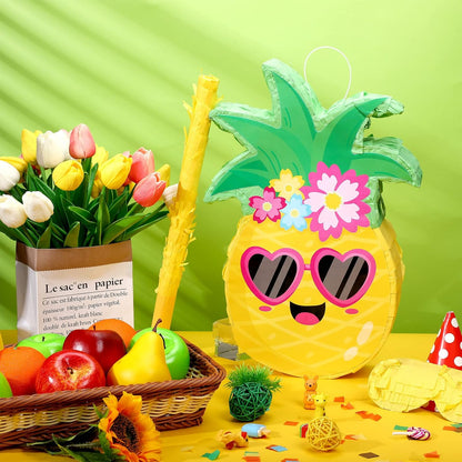 Threan Small Tiki Tropical Hawaii Piñata with Blindfold Bat Aloha Luau Piñata for Hawaiian Luau Themed Party Decoration Summer Birthday Party Supplies, 15.7 x 3.1 x 12.2 Inch